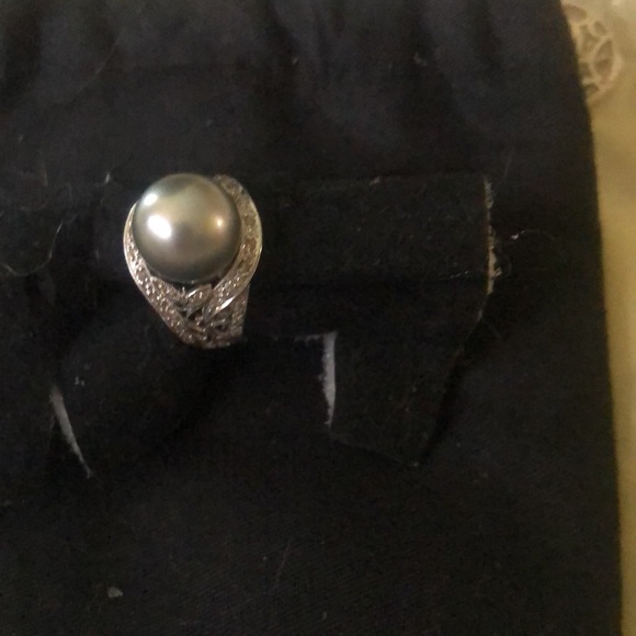 18 k perfect round shape south seas pearl approx 11 or 12 mm gray pearl diamonds - Picture 2 of 6